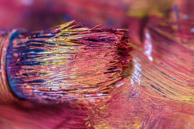 Close-up of vibrant abstract painting details created in a workshop